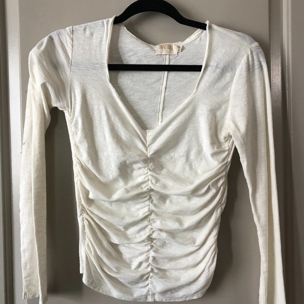 Nation Ltd. Alejandra Ivory Ruched Tee Small